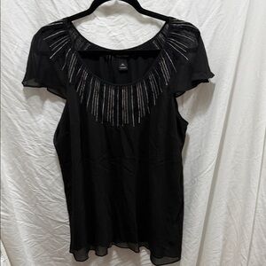 White House Black Market Elegant Black Blouse with Silver Accents